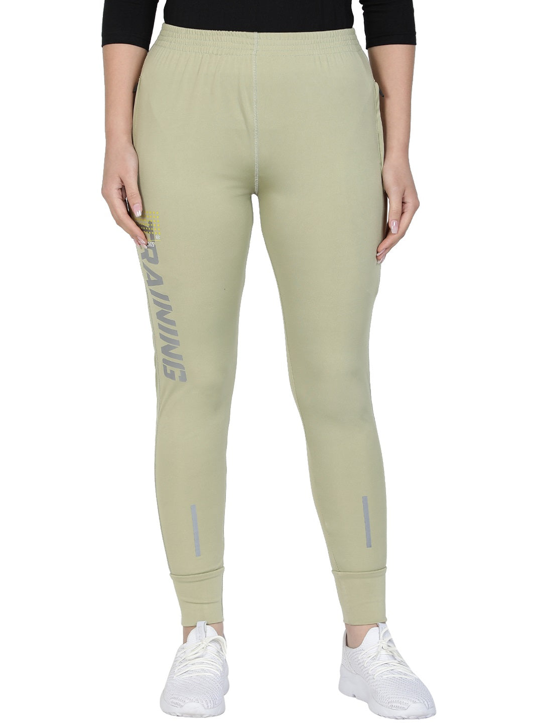Women's Stretchable Lycra Joggers Track Pants with 2 Zippered Pockets for Gym, Yoga, Workout and Casual Wear