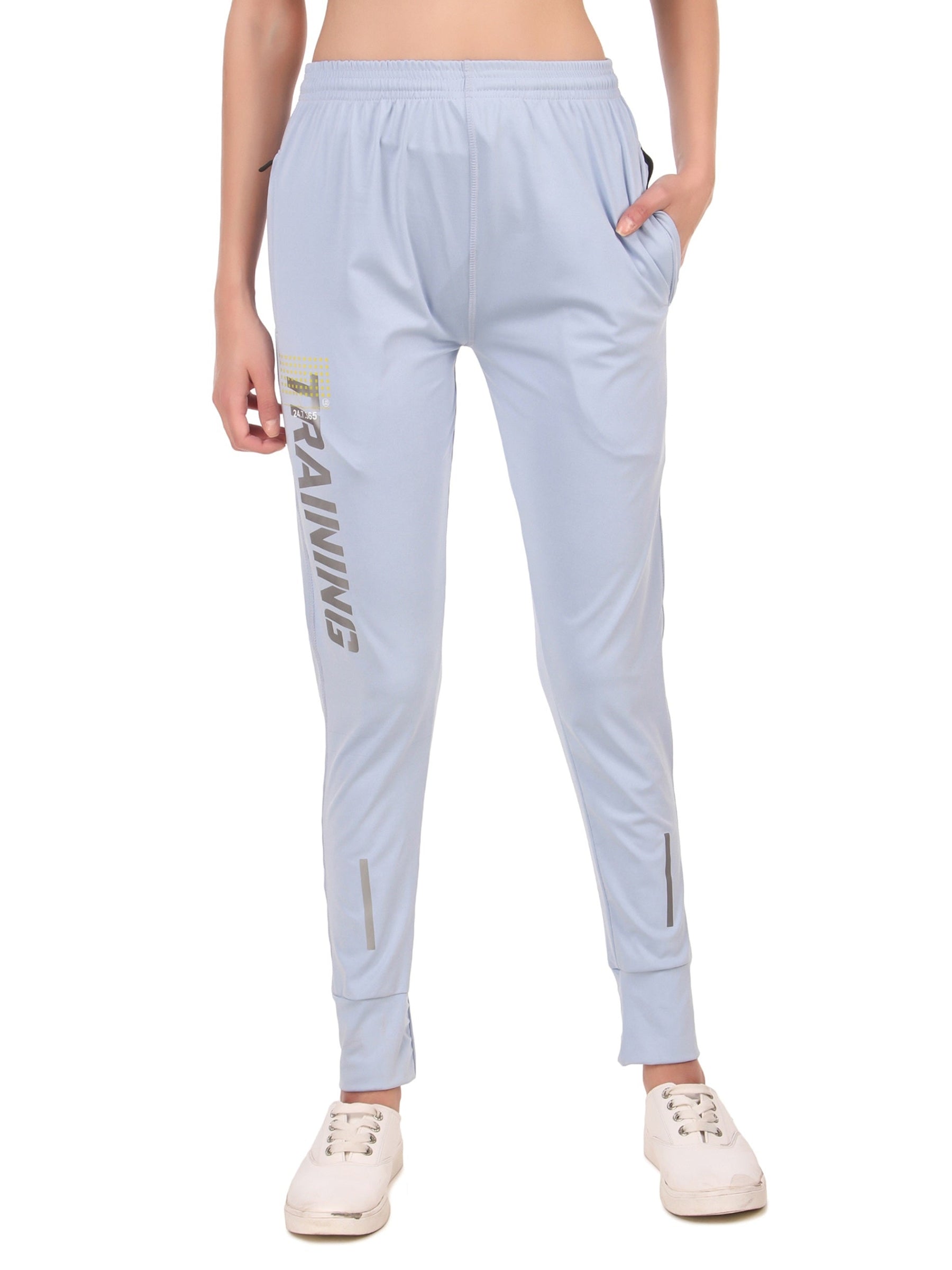 Women's Stretchable Lycra Joggers Track Pants with 2 Zippered Pockets for Gym, Yoga, Workout and Casual Wear
