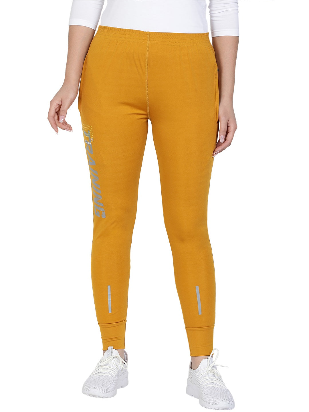 Women's Stretchable Lycra Joggers Track Pants with 2 Zippered Pockets for Gym, Yoga, Workout and Casual Wear