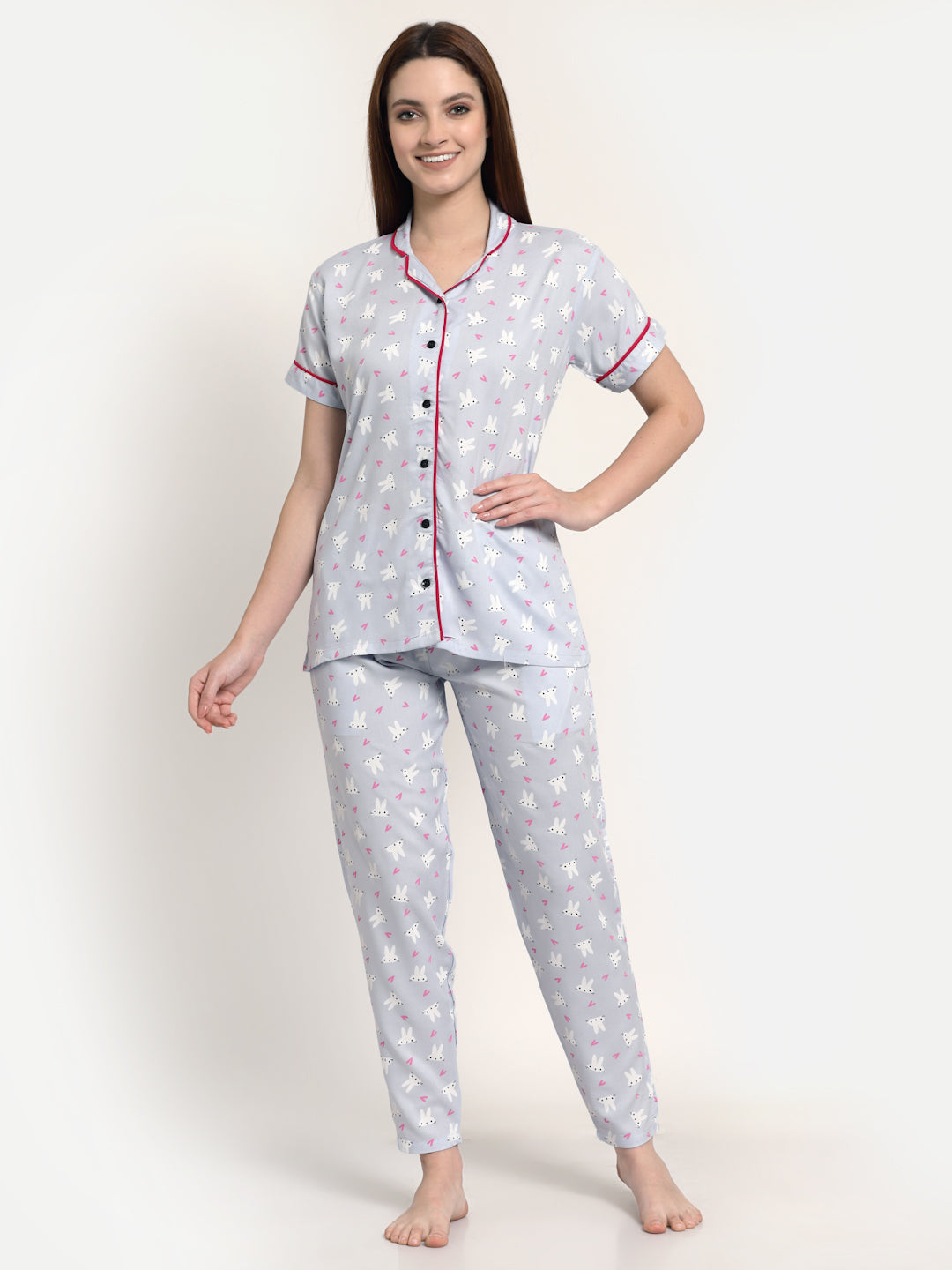 Uzarus Women's Cotton Regular Fit Printed Night Suit Set of Shirt & Pyjama