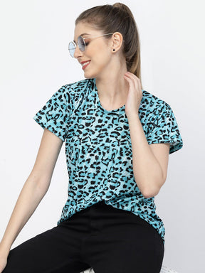 UZARUS Women's Regular Fit Printed Half Sleeves Round Neck Gym Sports T-Shirt
