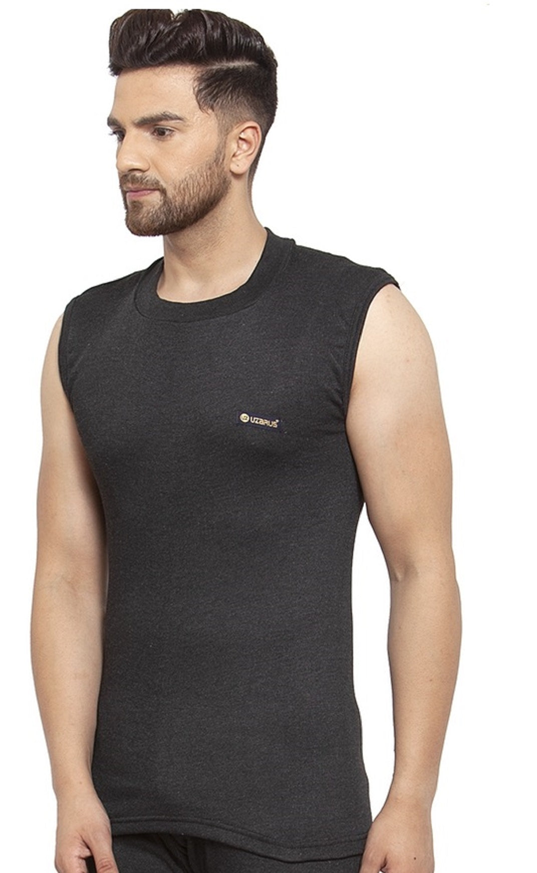 MEN'S SLEEVELESS SOLID ROUND NECK THERMAL TOP