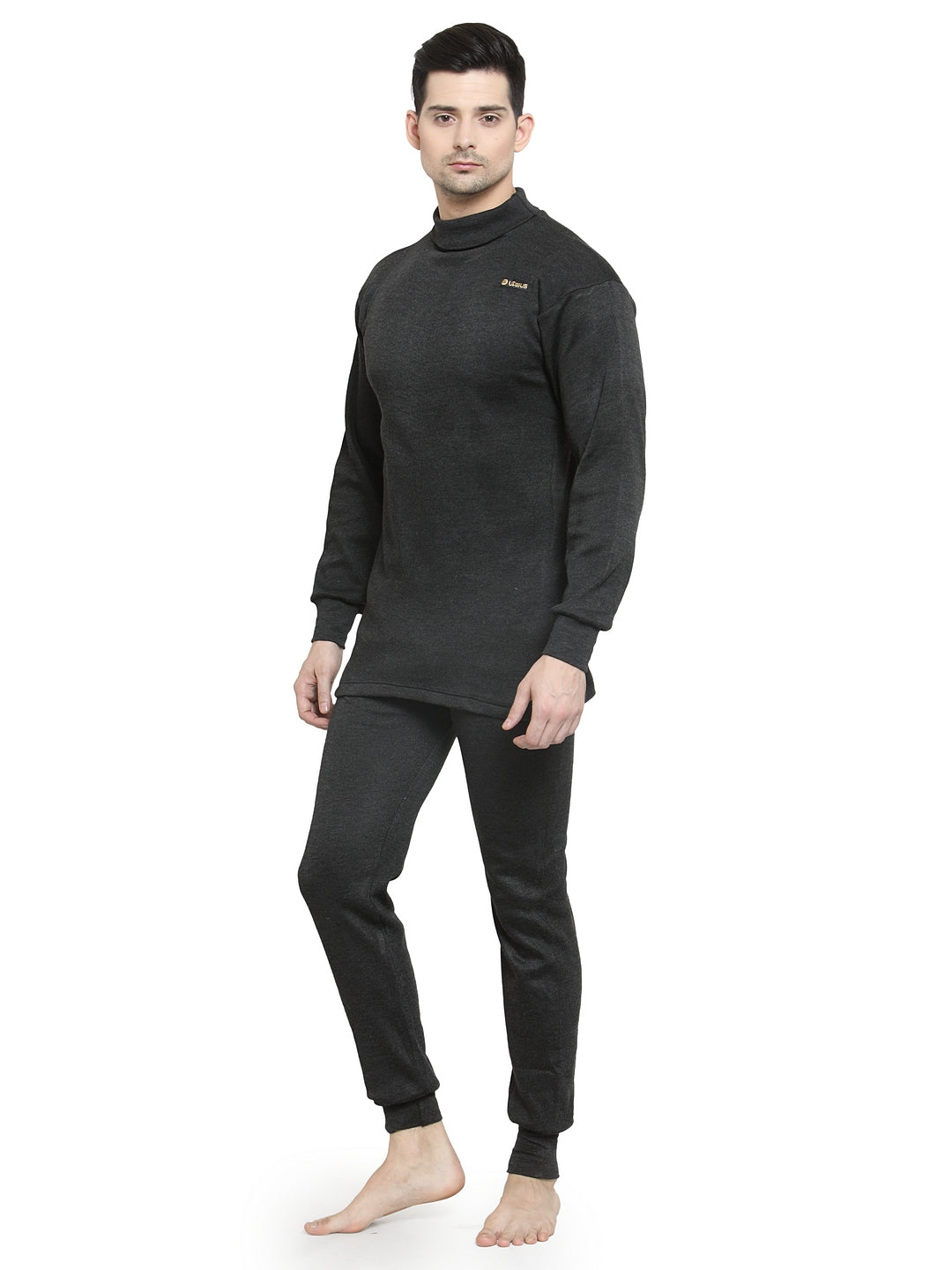MEN'S SOLID HIGH NECK THERMAL WEAR TOP AND BOTTOM SET