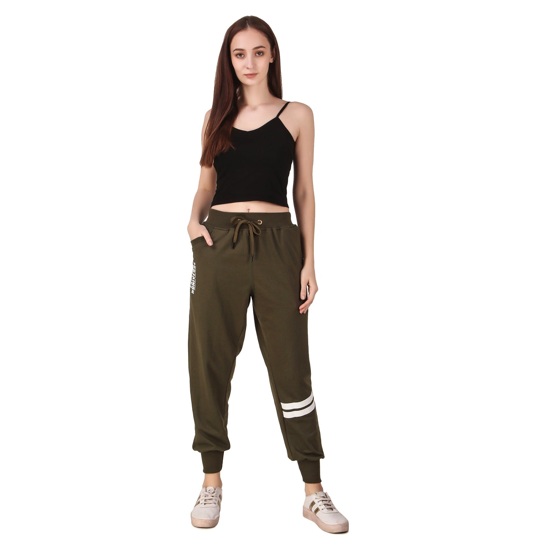 Women's Cotton Slim Fit Joggers Track Pants with 2 Zippered Pockets