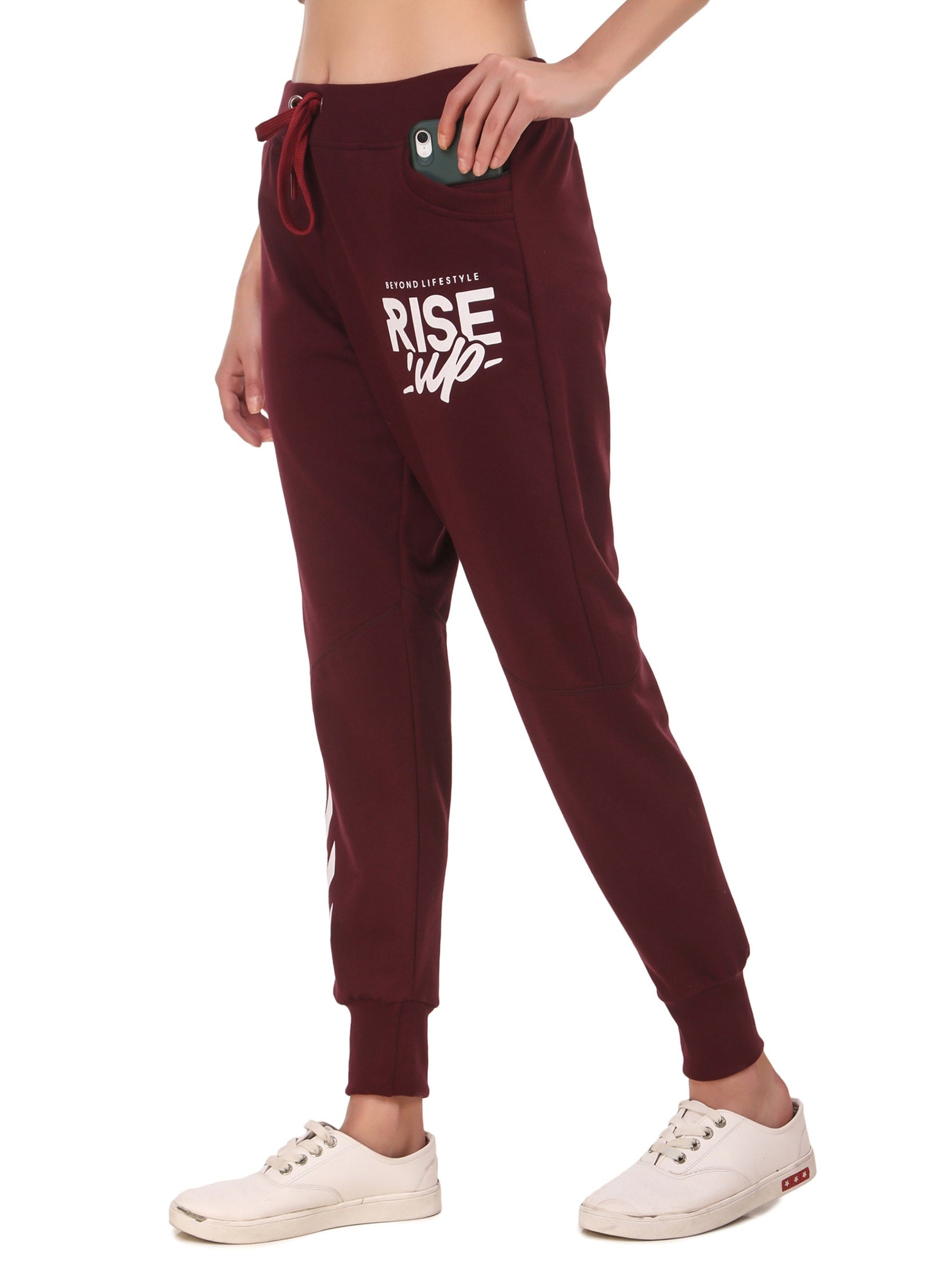 Women's Cotton Slim Fit Joggers Track Pants with 2 Zippered Pockets