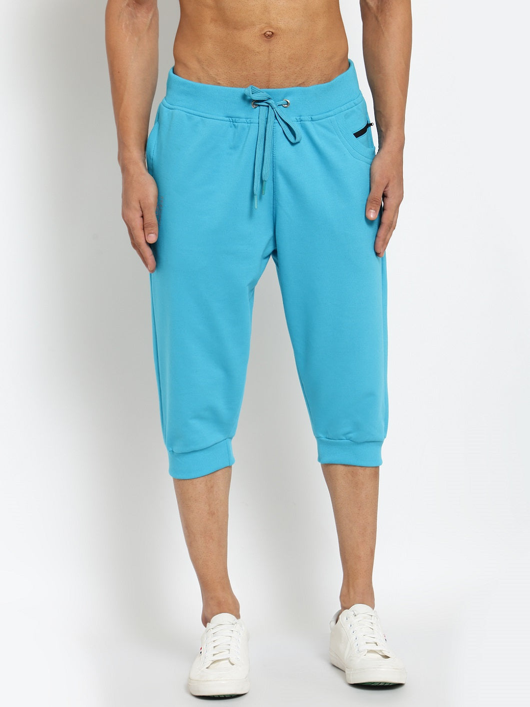Men's Cotton Three Fourth Capri Shorts With Two Zippered Pockets