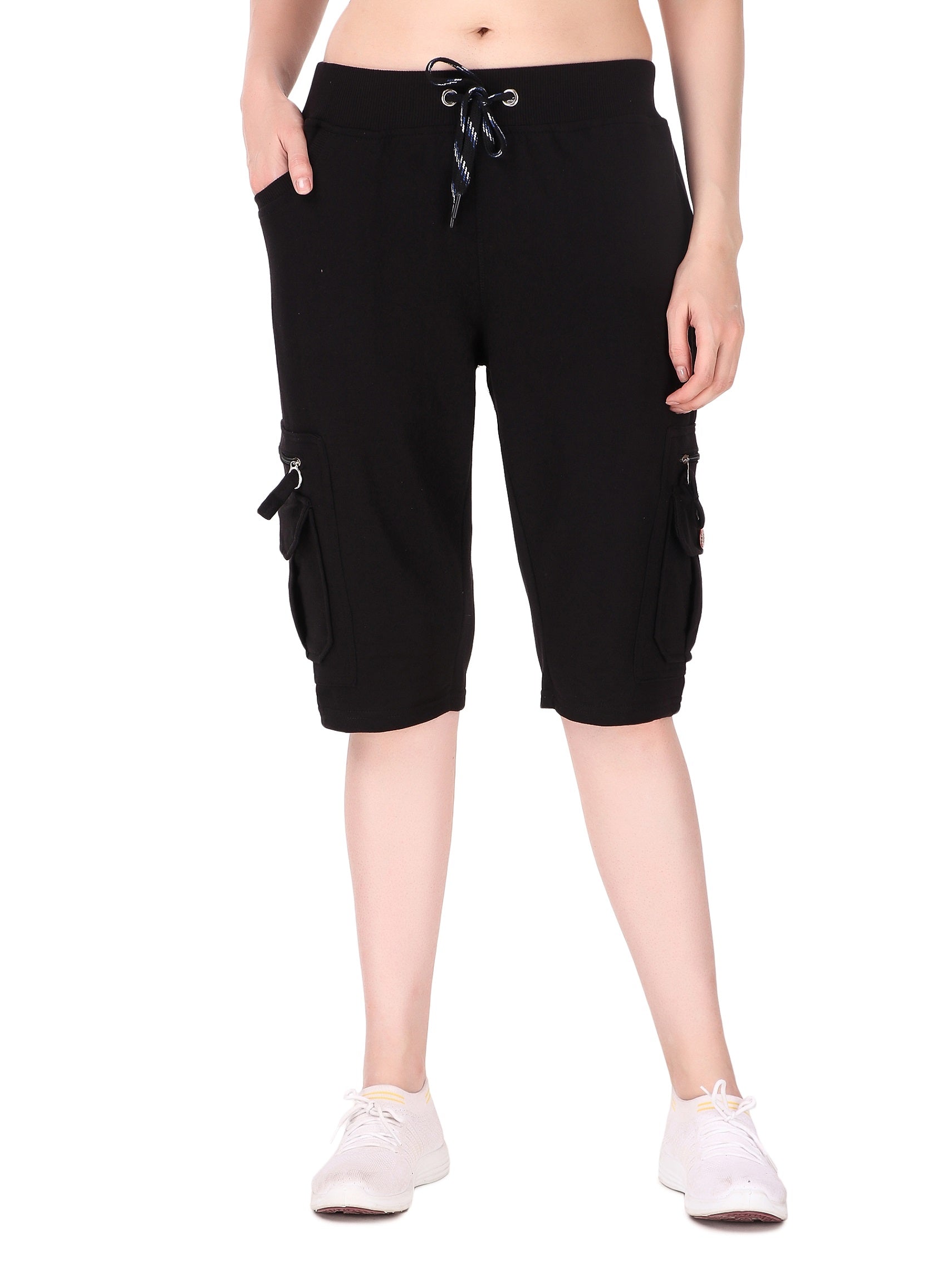 Women's Cargo Capri Shorts With 9 Zippered Pockets
