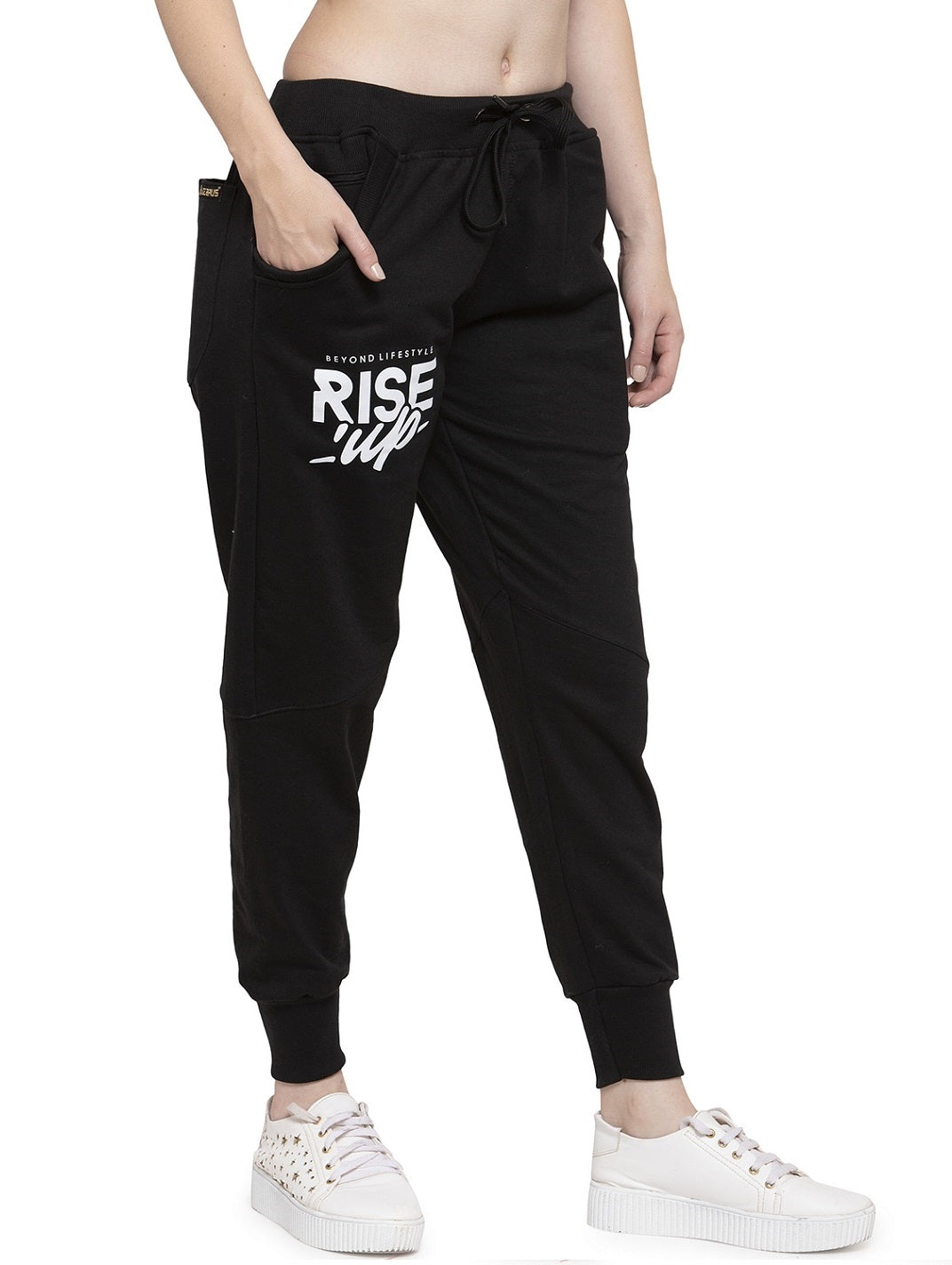 Women's Cotton Slim Fit Joggers Track Pants with 2 Zippered Pockets