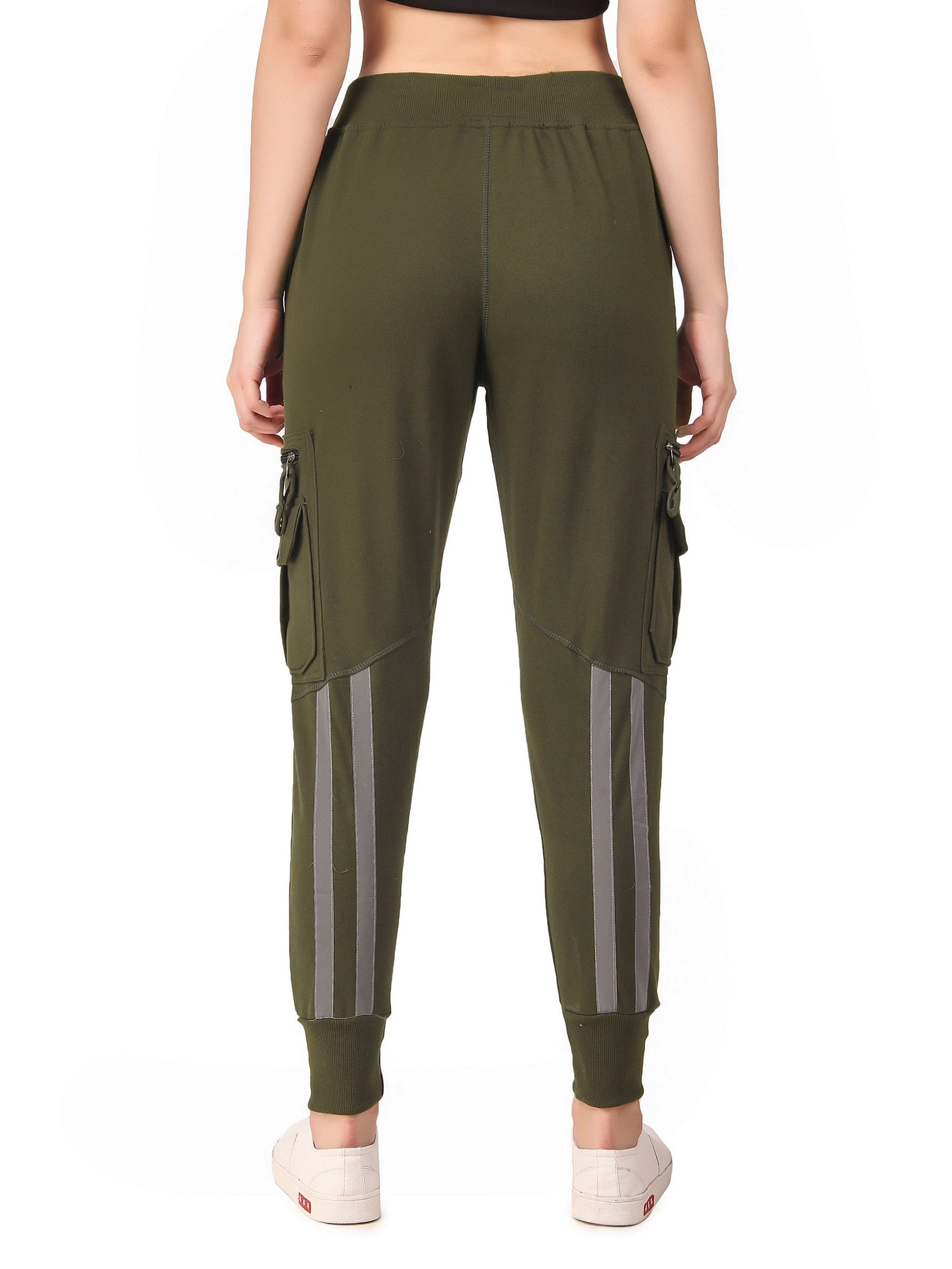 Women's Cotton Slim Fit Cargo Joggers Track Pants with 4 Zippered Pockets