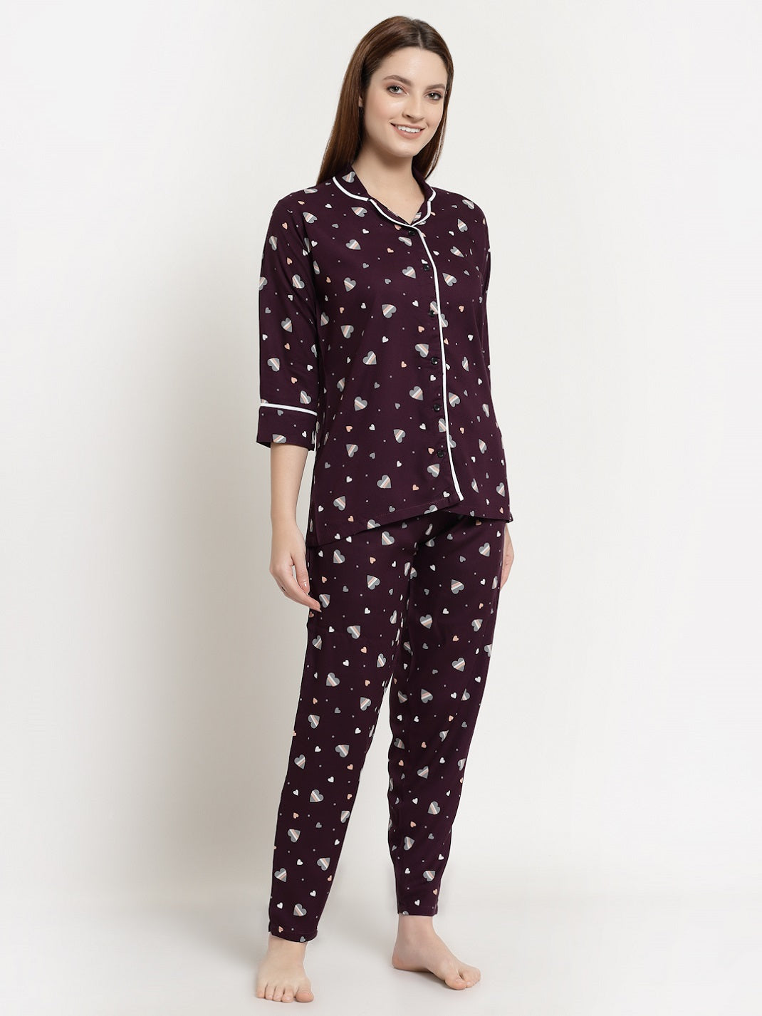 Uzarus Women's Cotton Printed Night Suit Set of Shirt & Pyjama