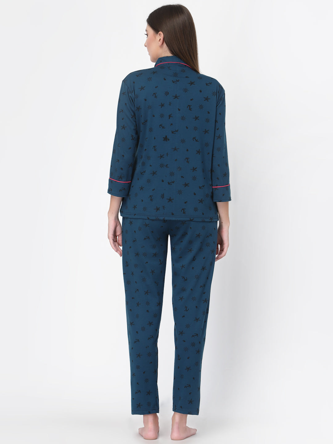 Uzarus Women's Cotton Printed Night Suit Set of Shirt & Pyjama