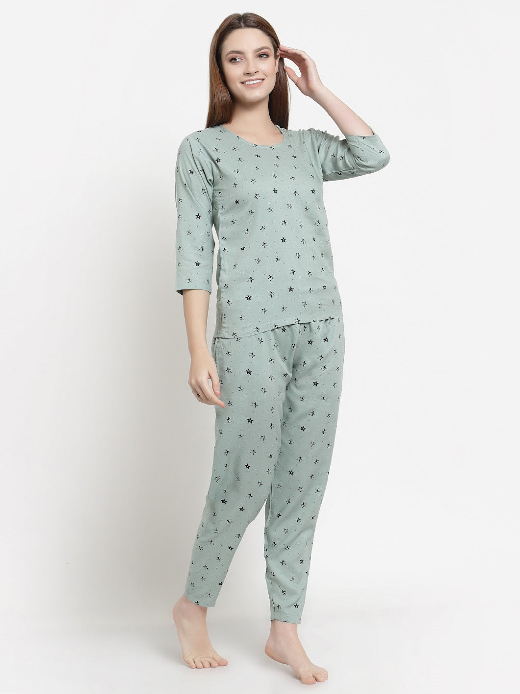 Uzarus Women's Cotton Printed Night Suit Set of Top & Pyjama