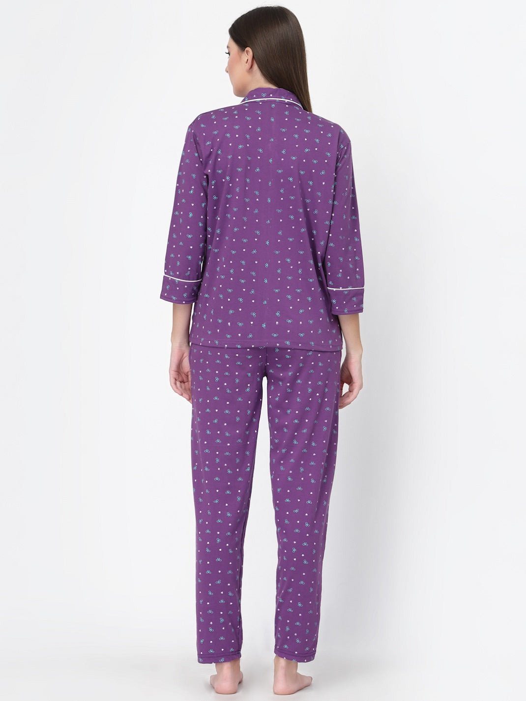 Uzarus Women's Cotton Printed Night Suit Set of Shirt & Pyjama