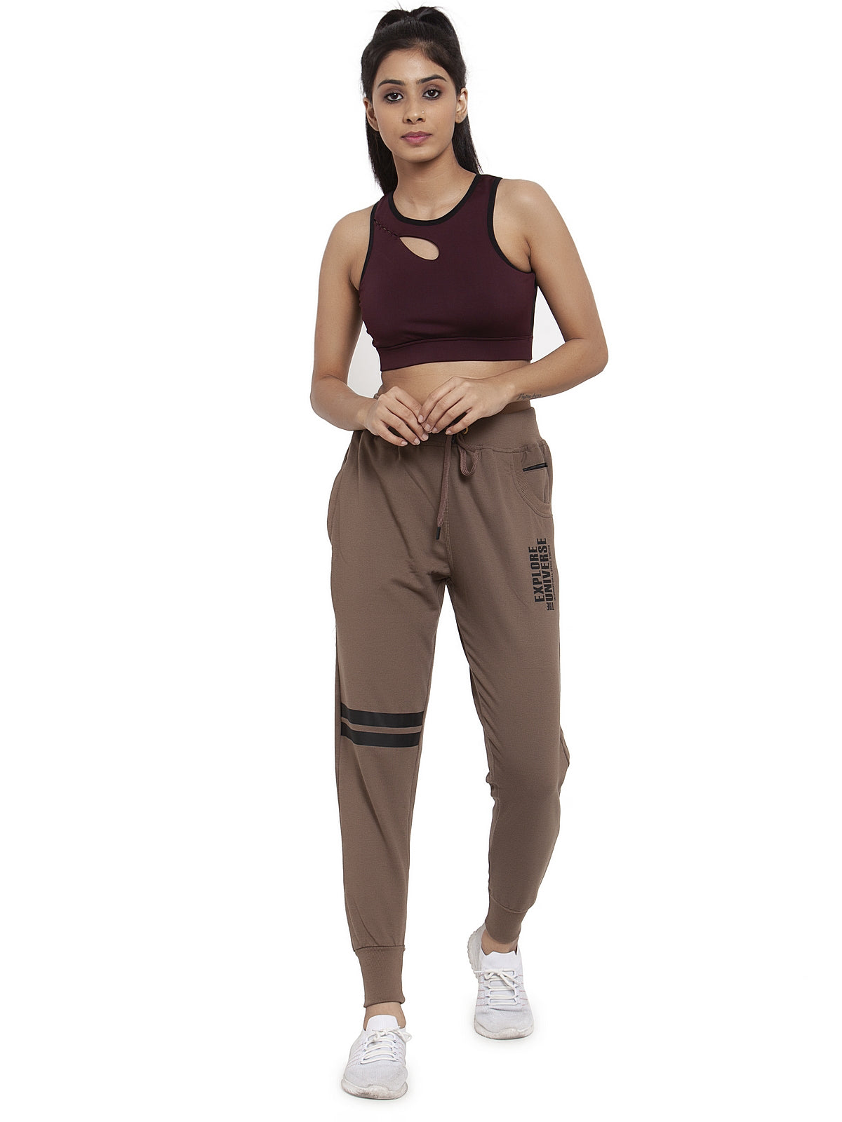 Women's Cotton Slim Fit Joggers Track Pants with 2 Zippered Pockets