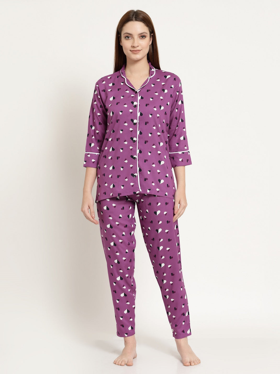 Uzarus Women's Cotton Printed Night Suit Set of Shirt & Pyjama