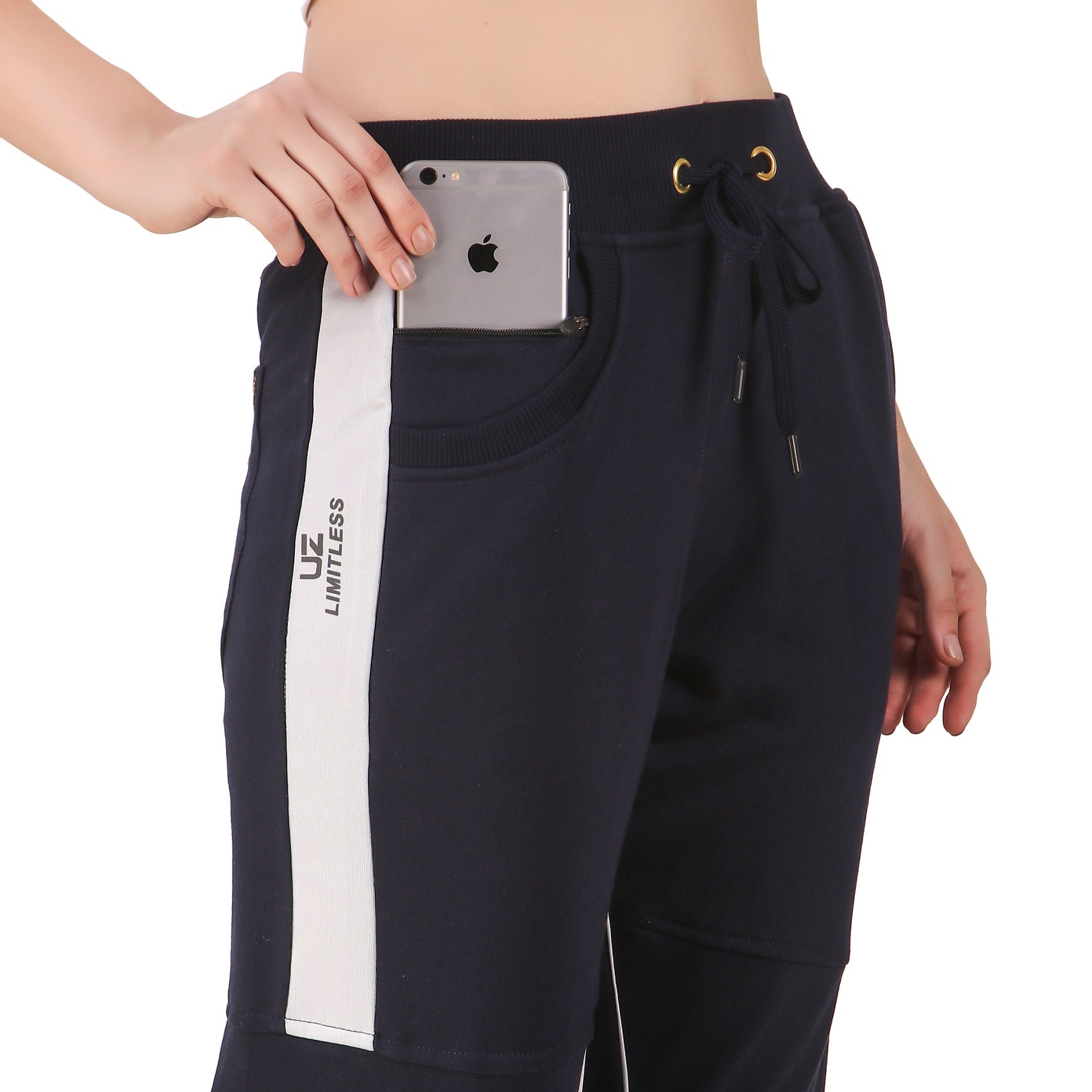 Women's Cotton Slim Fit Joggers Track Pants with 2 Zippered Pockets