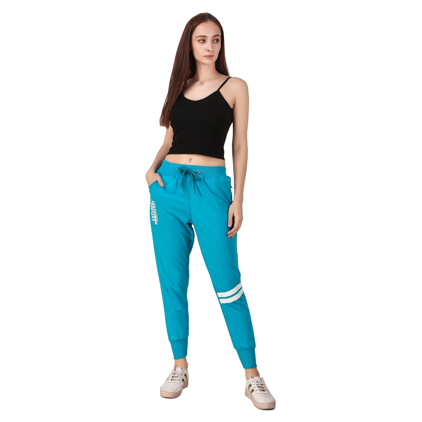 Women's Cotton Slim Fit Joggers Track Pants with 2 Zippered Pockets