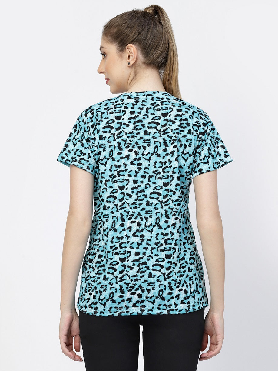 UZARUS Women's Regular Fit Printed Half Sleeves Round Neck Gym Sports T-Shirt