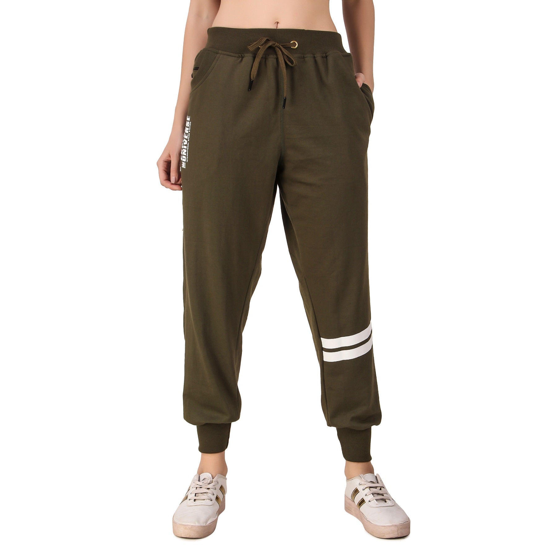 Women's Cotton Slim Fit Joggers Track Pants with 2 Zippered Pockets