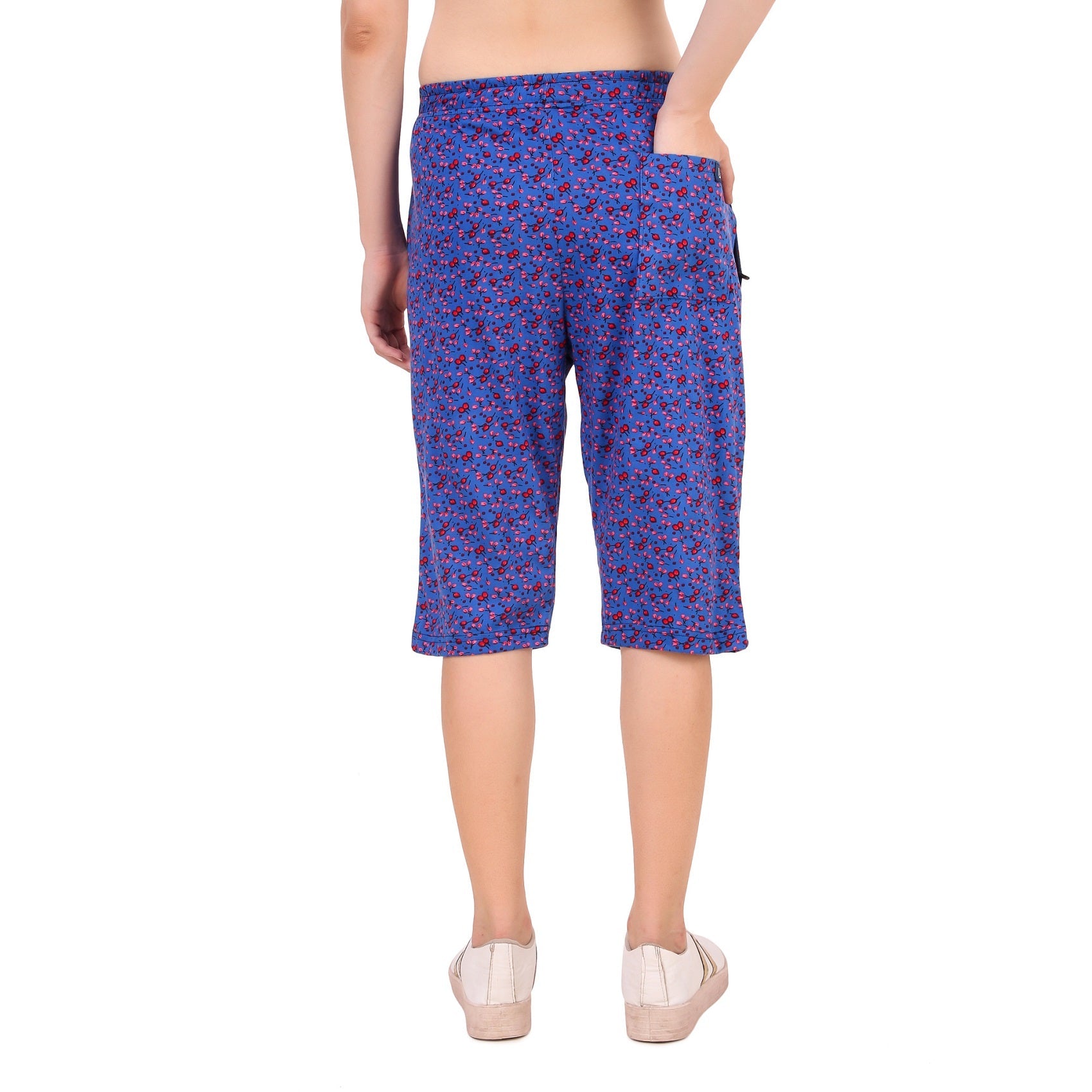 Women's Cotton Three Fourth Capri Shorts With Two Zippered Pockets