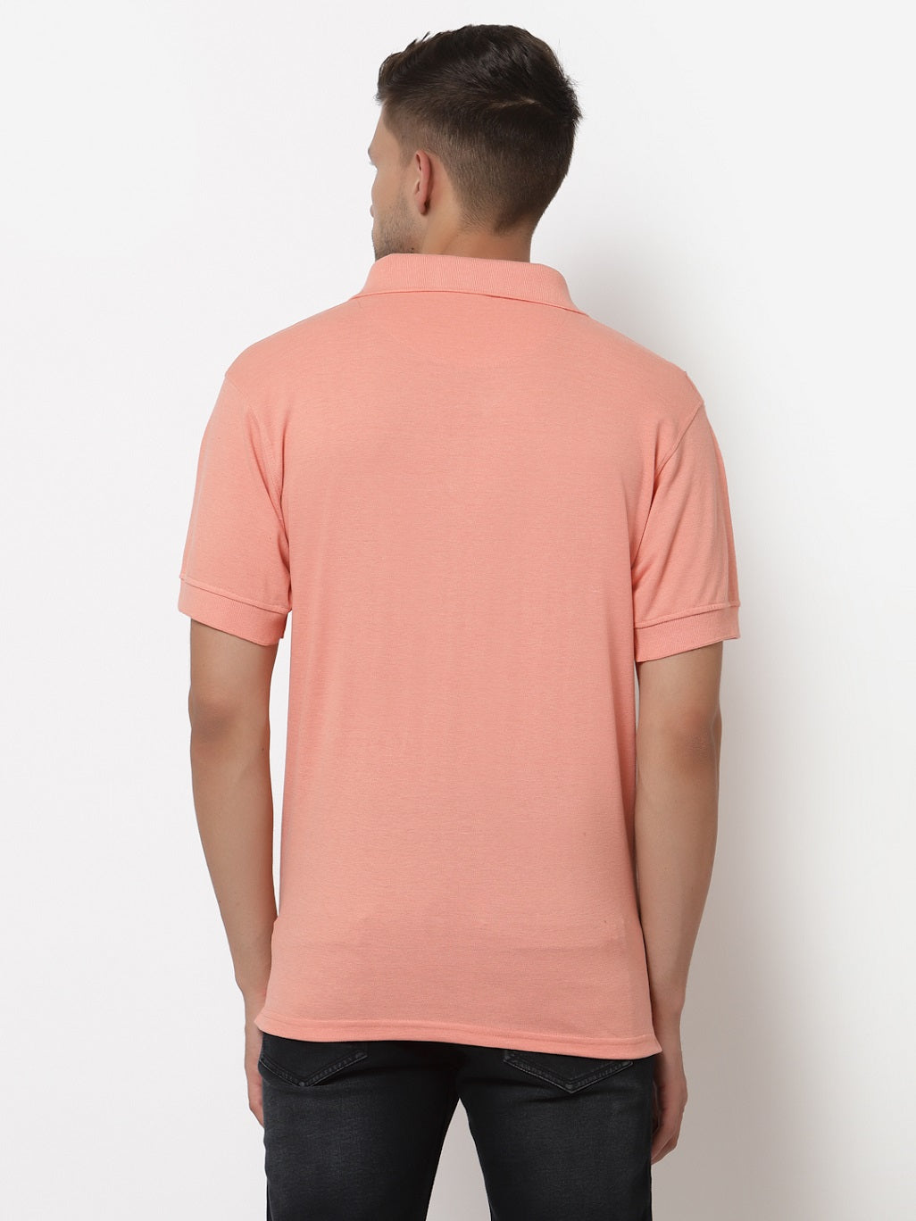 Men's Solid Cotton Regular Fit Zipper Polo T-Shirt