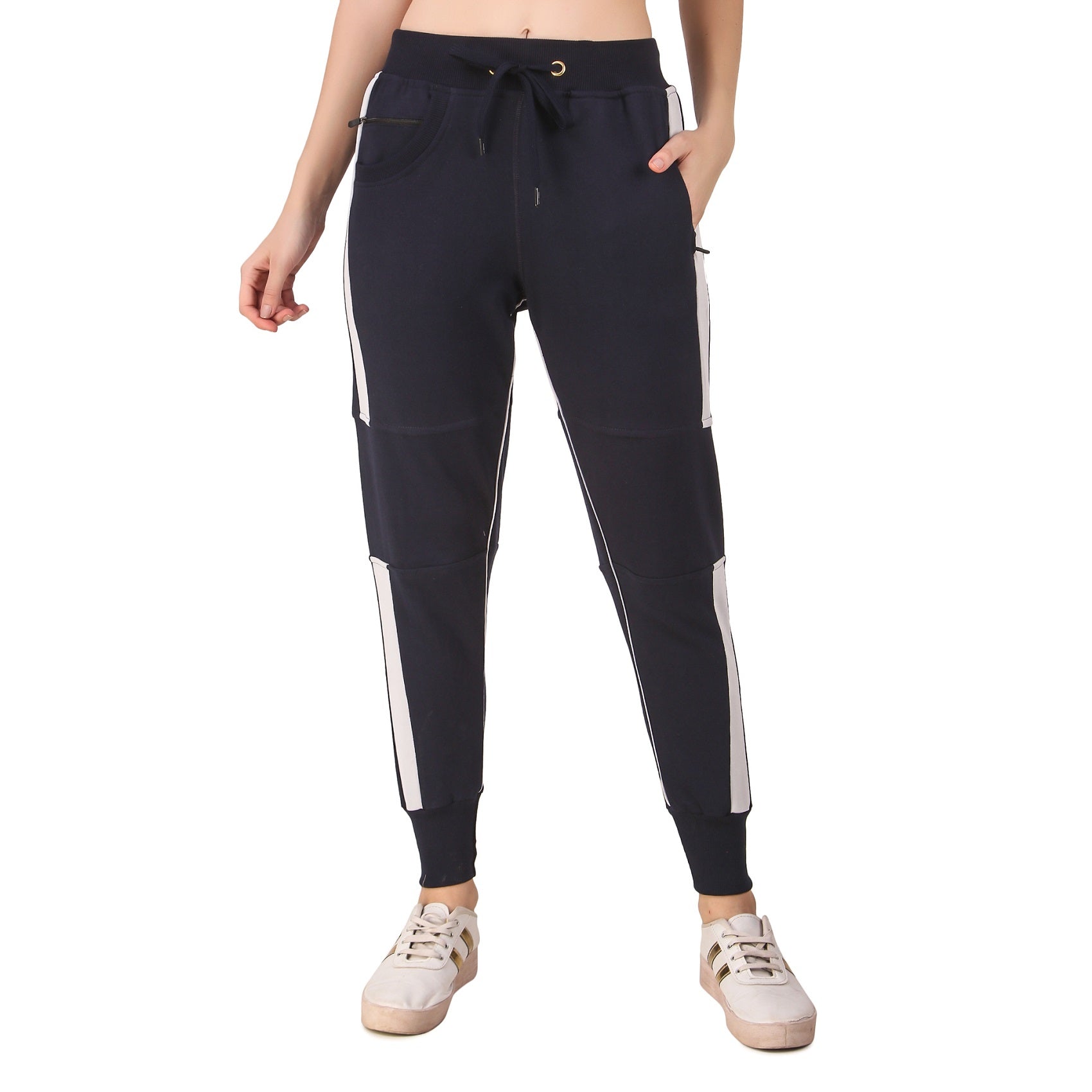 Women's Cotton Slim Fit Joggers Track Pants with 2 Zippered Pockets