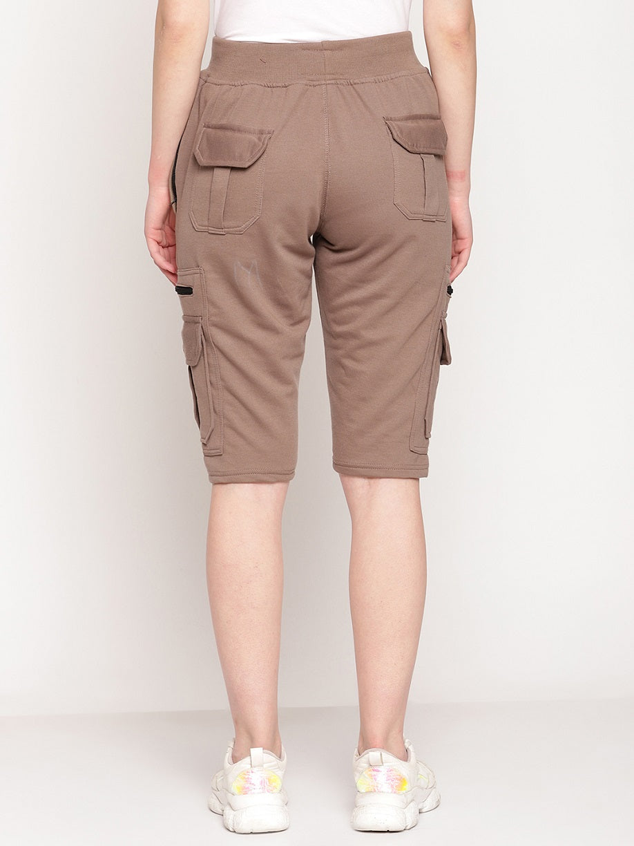 Women's Cargo Capri Shorts With 9 Zippered Pockets