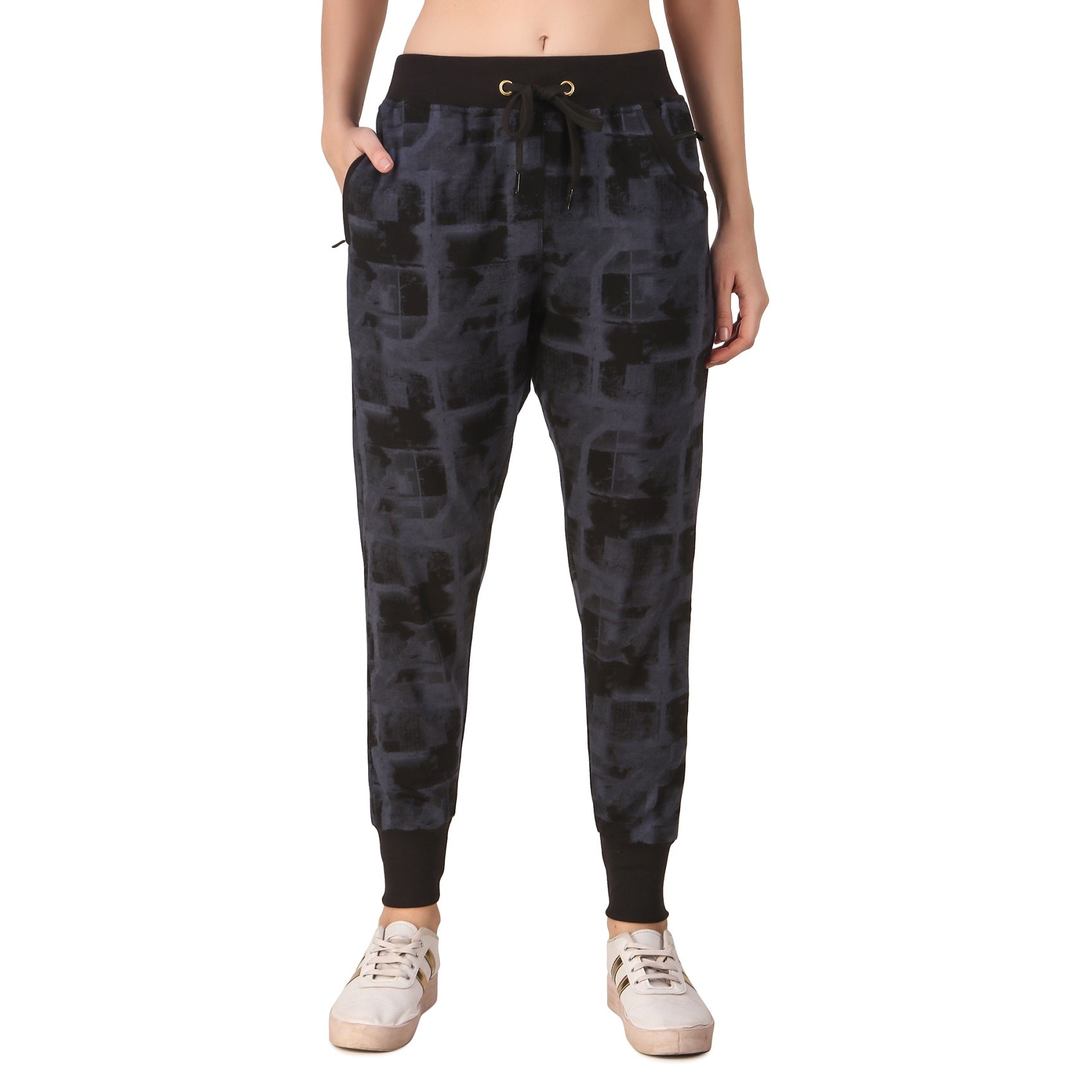 Women's Cotton Slim Fit Joggers Track Pants with 2 Zippered Pockets