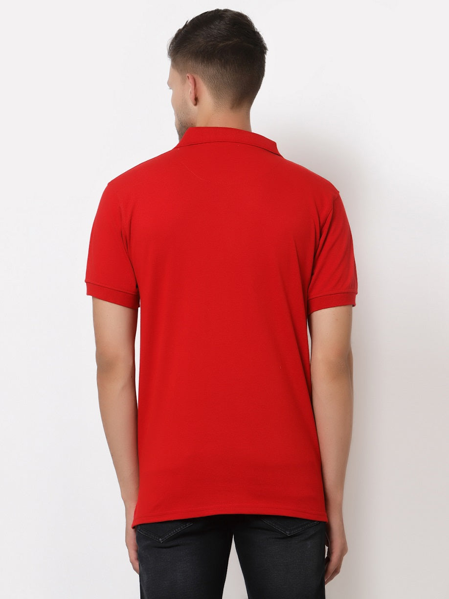 Men's Solid Cotton Regular Fit Zipper Polo T-Shirt