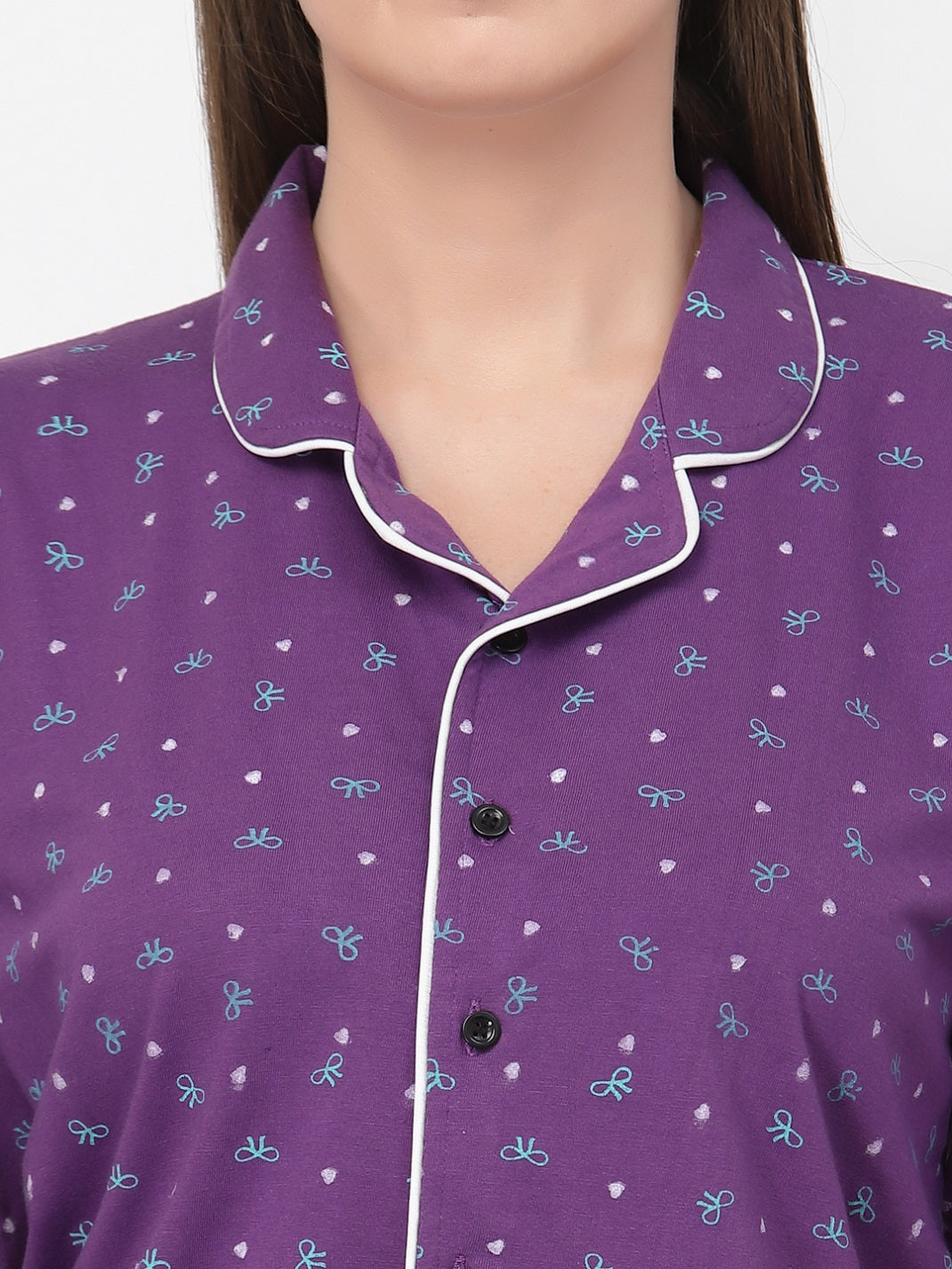 Uzarus Women's Cotton Printed Night Suit Set of Shirt & Pyjama