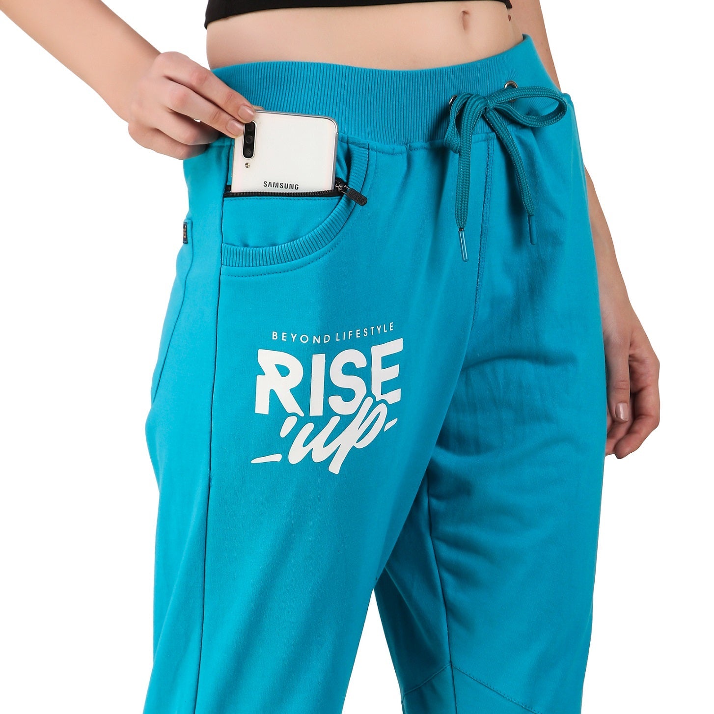 Women's Cotton Slim Fit Joggers Track Pants with 2 Zippered Pockets