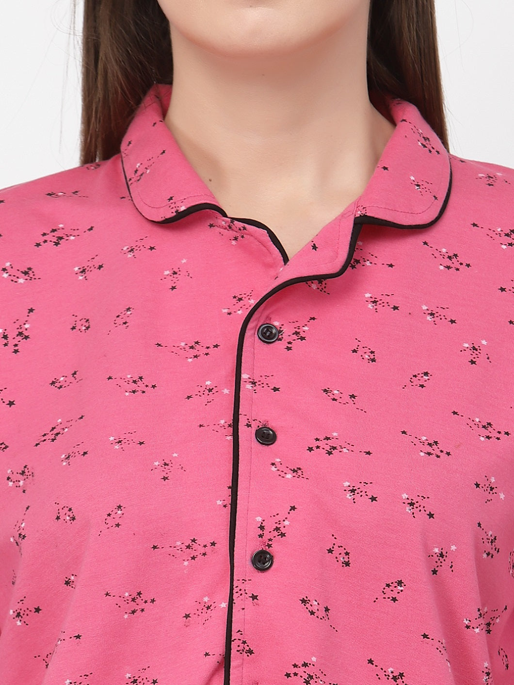 Uzarus Women's Cotton Printed Night Suit Set of Shirt & Pyjama