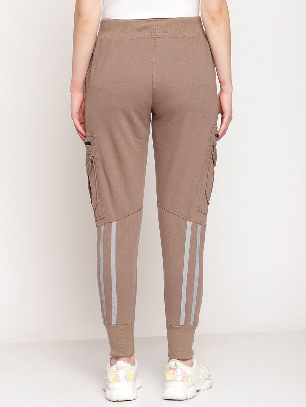 Women's Cotton Slim Fit Cargo Joggers Track Pants with 4 Zippered Pockets