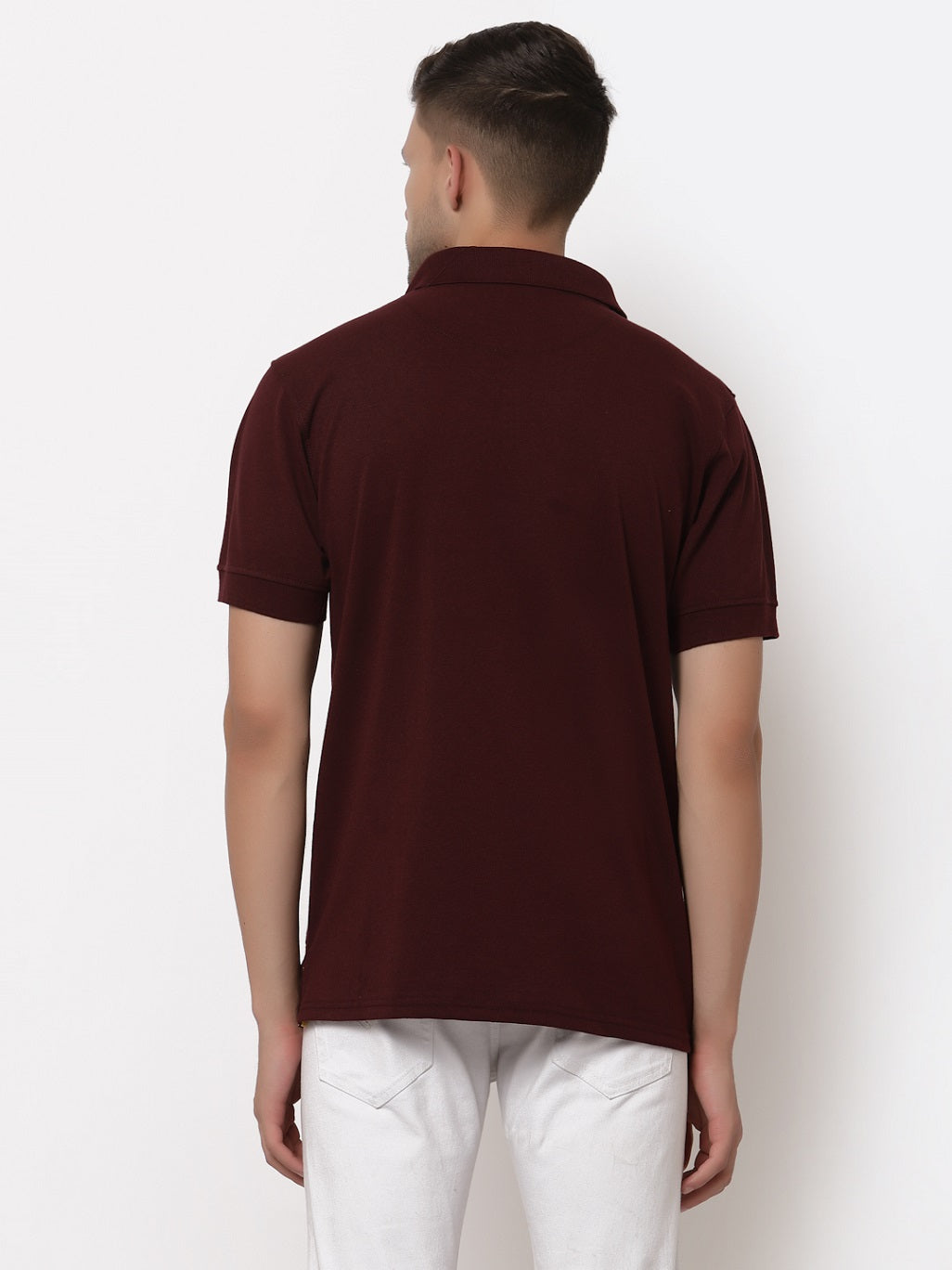 Men's Solid Cotton Regular Fit Zipper Polo T-Shirt