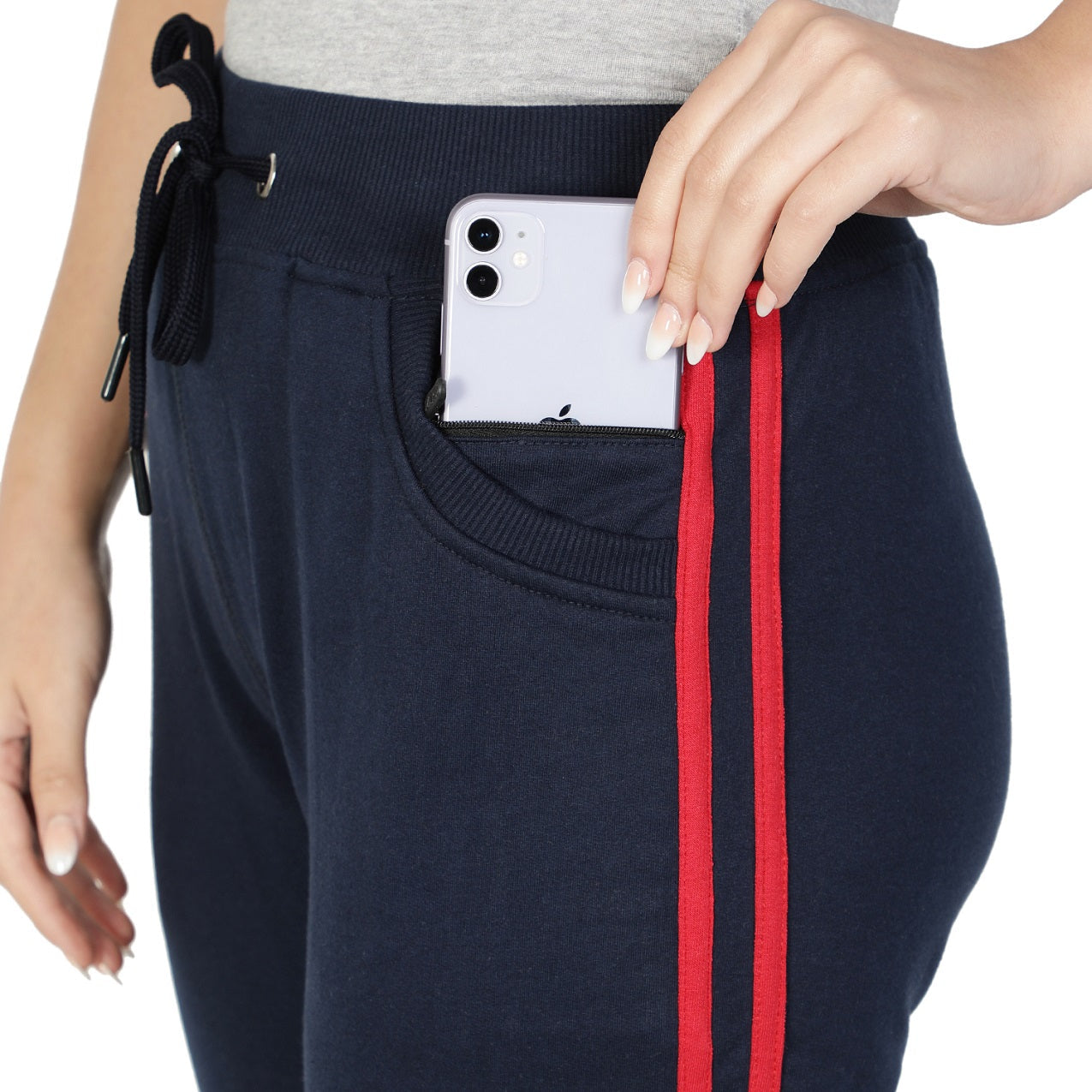 Women's Cotton Slim Fit Joggers Track Pants with 2 Zippered Pockets