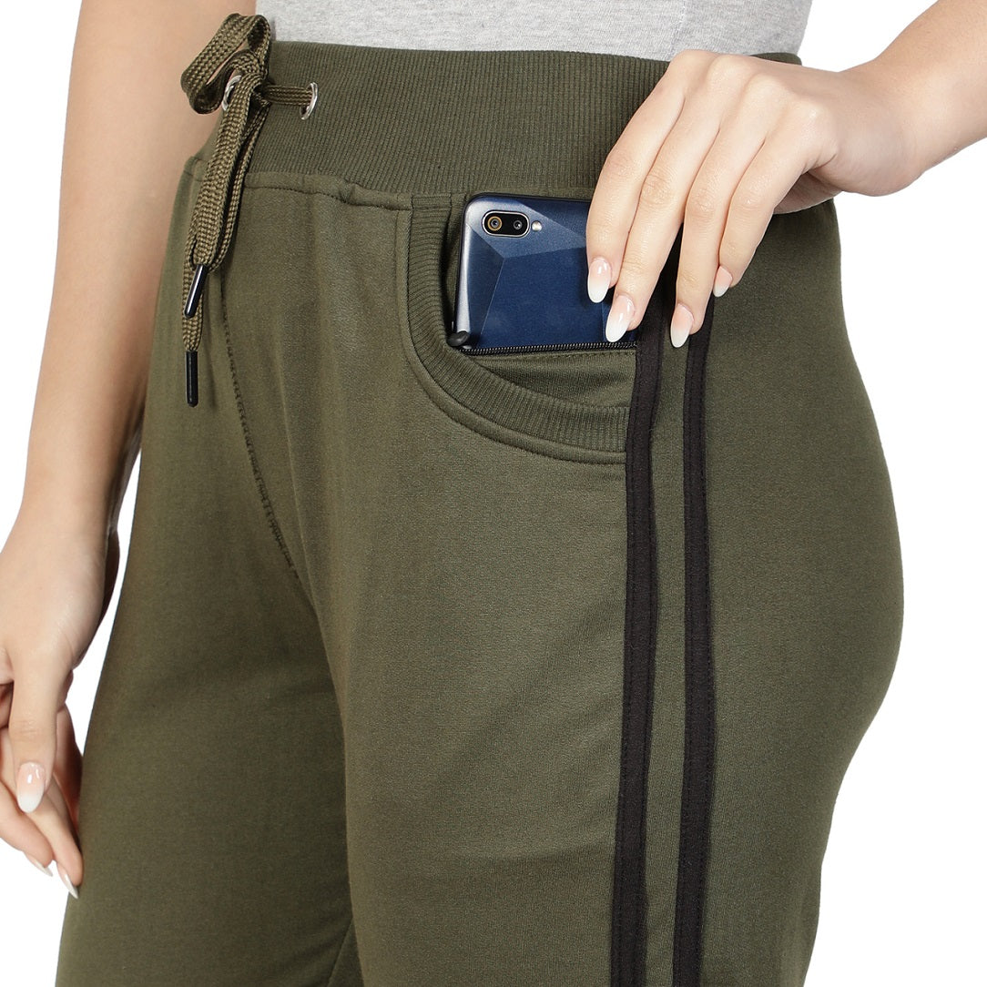Women's Cotton Slim Fit Joggers Track Pants with 2 Zippered Pockets