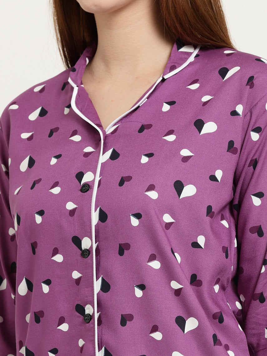 Uzarus Women's Cotton Printed Night Suit Set of Shirt & Pyjama