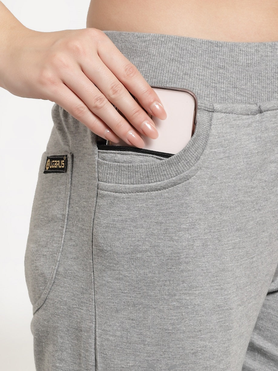 Women's Cotton Regular Fit Joggers Track Pants with 4 Zippered Pockets
