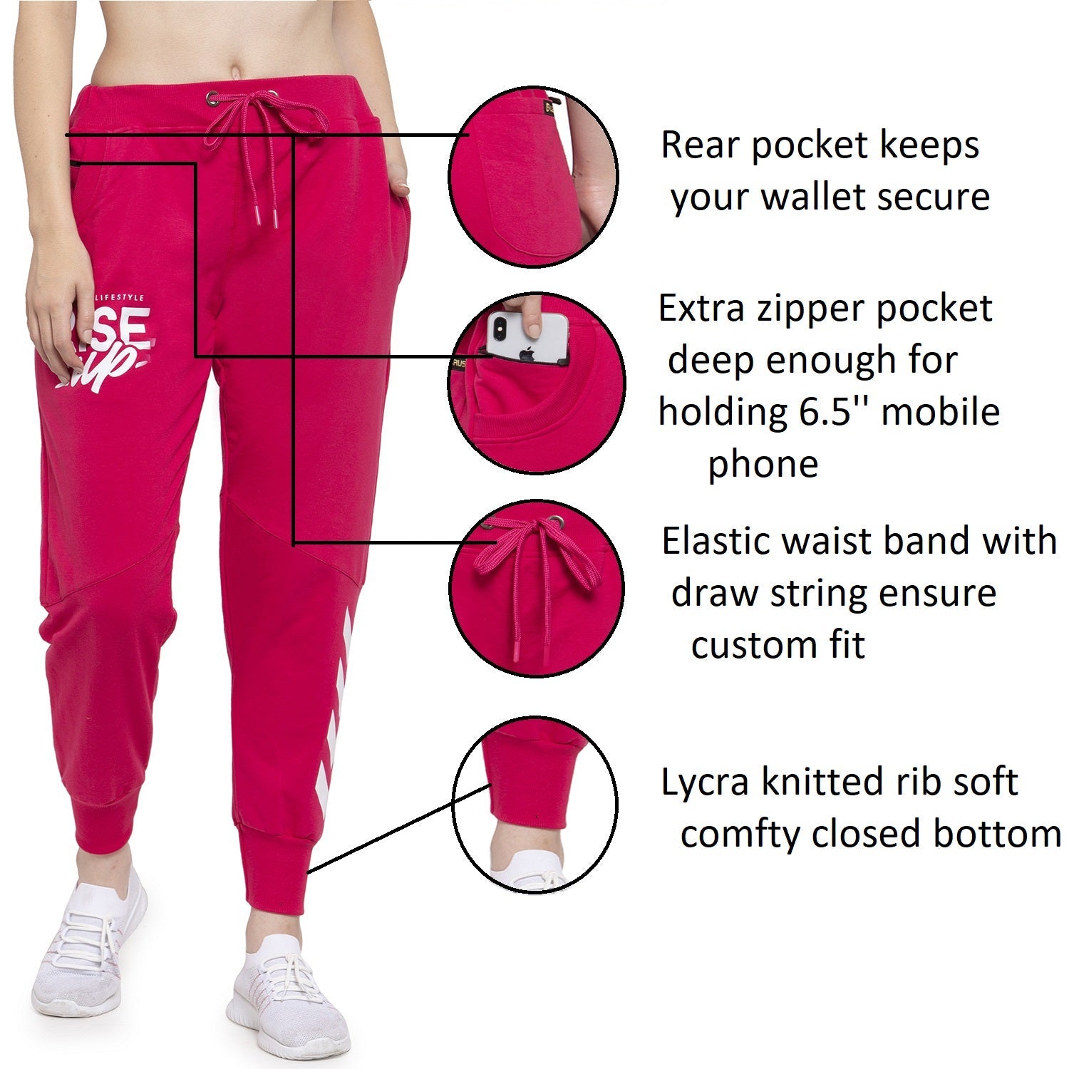 Women's Cotton Slim Fit Joggers Track Pants with 2 Zippered Pockets