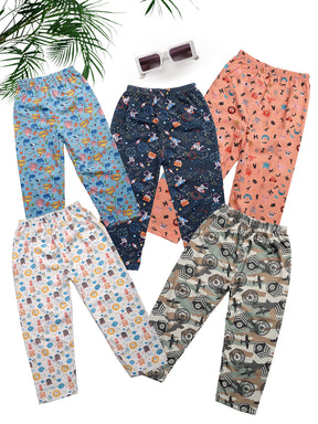 Uzarus Relaxed Pajama Pants with All Over Print for Boys and Girls (Bright Colors)(Regular Fit)(Pack of 5)