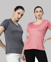 UZARUS Women's Comfort Active Fit Workout Top Sports Gym T-Shirt (Pack Of 2)