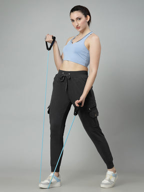 Women's Cotton Slim Fit Cargo Joggers Track Pants with 4 Zippered Pockets
