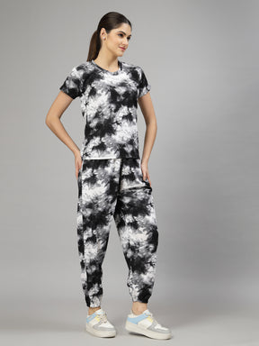 Uzarus Pajama Set for Woman| Animal Print Tie-Dye Night Suit Set| Lounge Wear| Full Pair Set for Women| Outfit for Girls| Nightwear| Tracking| Outdoor Pajama Set