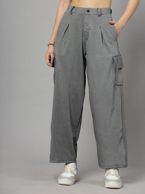 UZARUS Women's Relax Fit Cargo Trouser 4 Pockets Baggy Pants