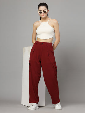 UZARUS Women's Relax Fit Cargo Trouser 4 Pockets Baggy Pants