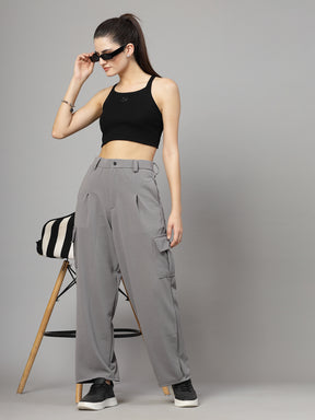 UZARUS Women's Relax Fit Cargo Trouser 4 Pockets Baggy Pants