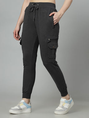Women's Cotton Slim Fit Cargo Joggers Track Pants with 4 Zippered Pockets