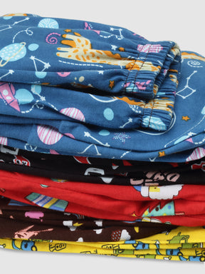 Uzarus Cotton Pajama Pants with All Over Print for Boys and Girls (Bright Colors)(Regular Fit)(Pack of 5)