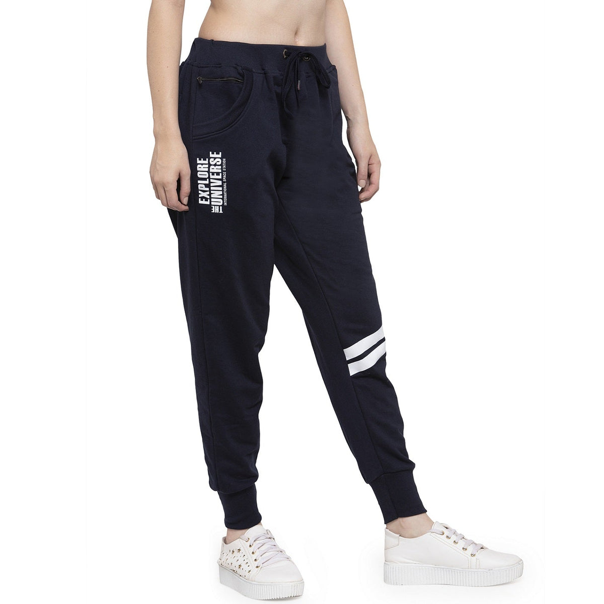 Women's Cotton Slim Fit Joggers Track Pants with 2 Zippered Pockets