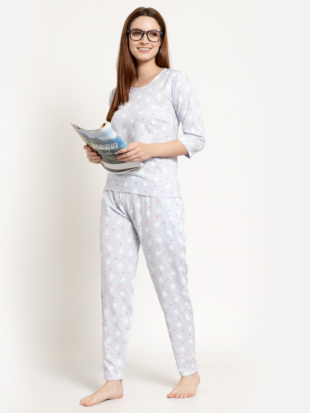 Uzarus Women's Cotton Printed Night Suit Set of Top & Pyjama